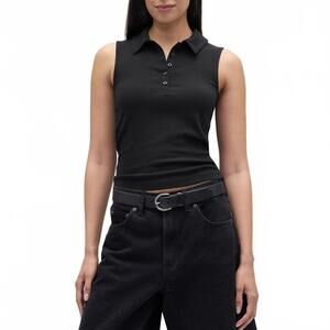 Gap Petite Modern Polo Crop Tank Top Black NWT Small Petite